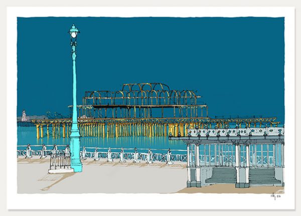 art print titled Hove Esplanade Two Piers Ocean Ocean Blue by artist alej ez