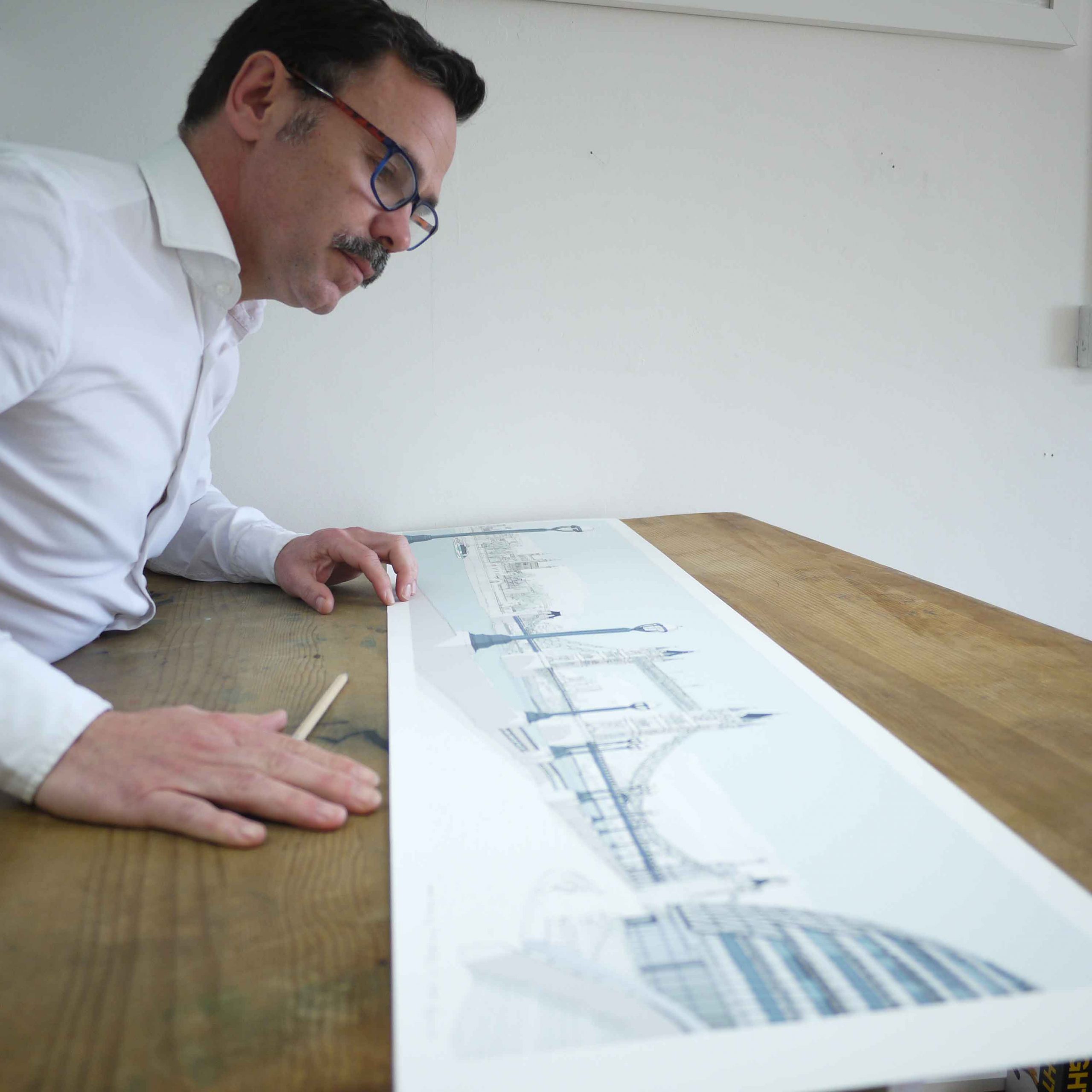 inspection of panoramic print named London River Thames by Tower Bridge Pebble Beach by artist alej ez