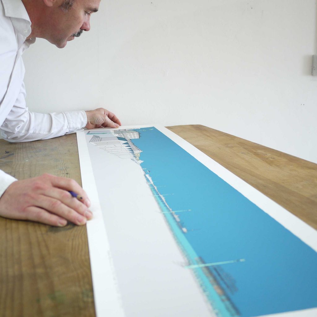 Adelaide, Beach Huts, Brunswick and the Two Piers Ocean Blue fine art print inspection by artist alej ez