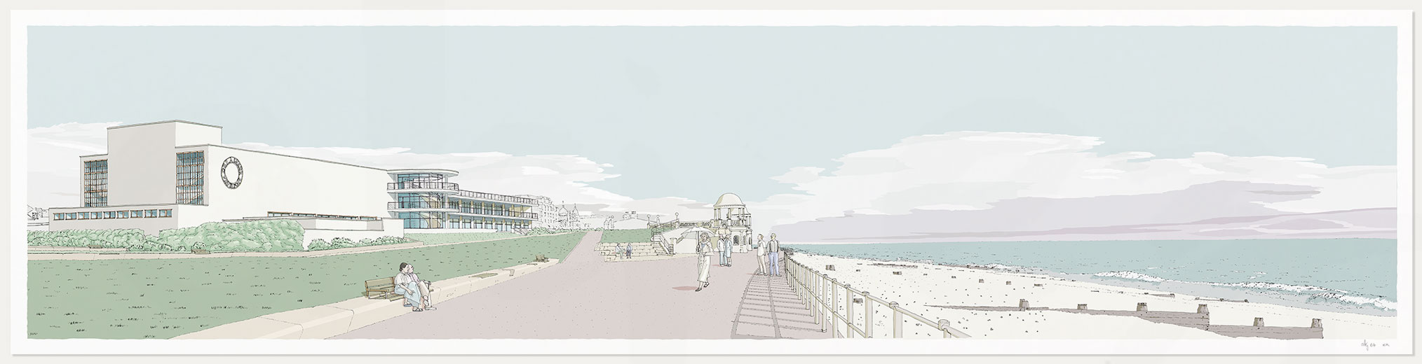 panoramic fine art print named De la Warr Pavilion Bexhill on Sea Pebble Beach by artist alej ez