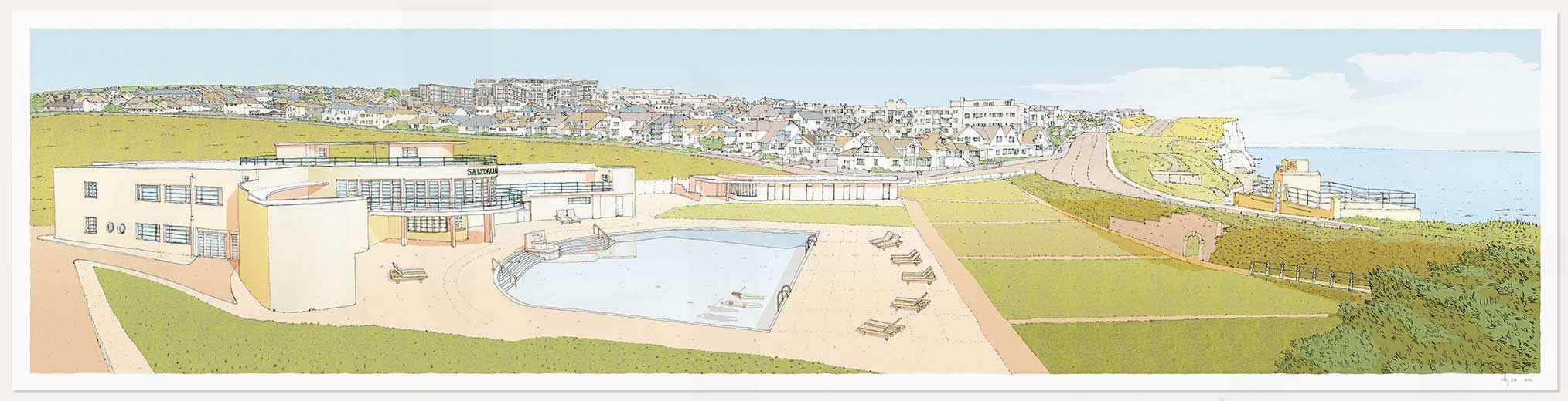 print named Morning Swim Saltdean Lido by the Sea by artist alej ez