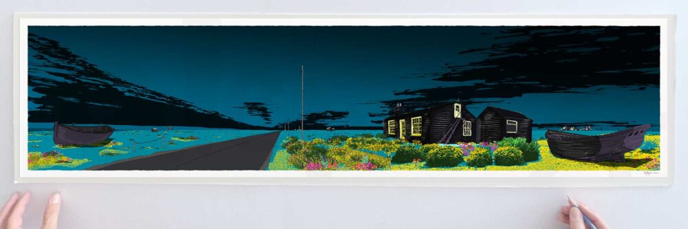 art print titled Derek Jarman Blue Night Dungeness Prospect Cottage by artist alej ez