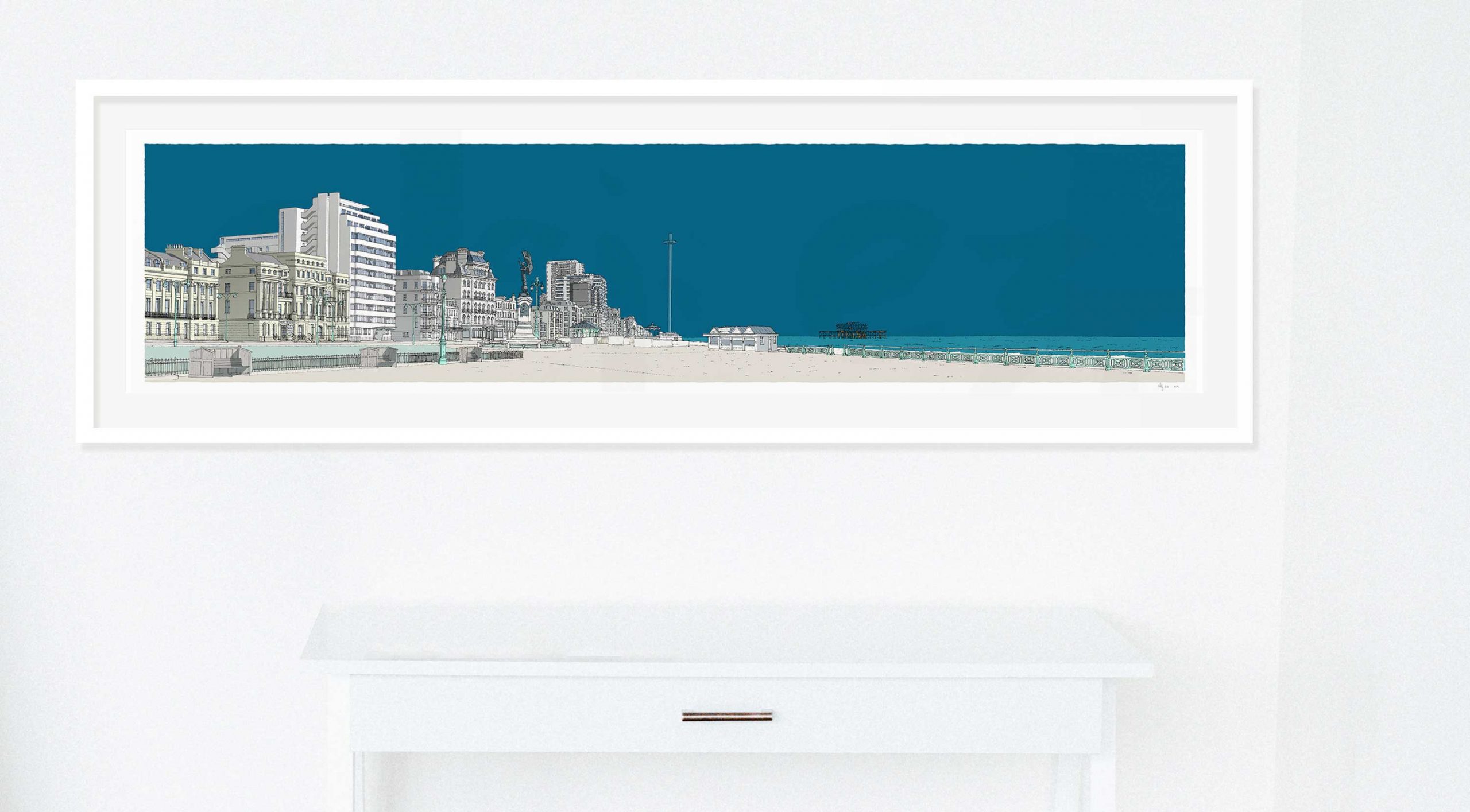 framed fine art print by artist alej ez named Embassy Court Brighton and Hove Promenade Ocean Blue