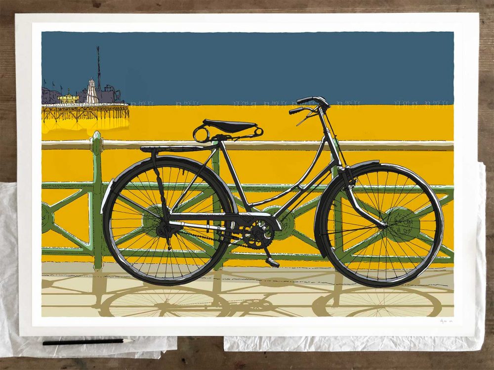 Fine art print by artist alej ez titled Cycling to the Palace Pier