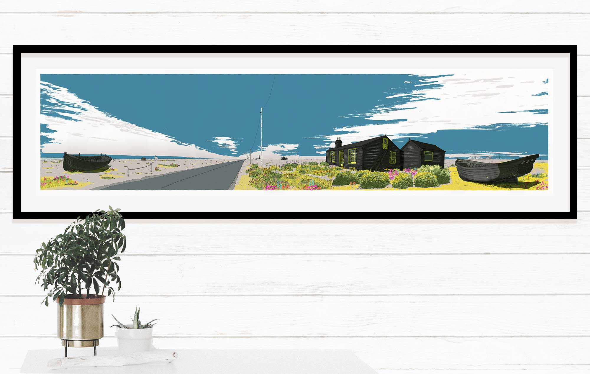 Framed art print named Ce Bleu Dungeness Derek Jarman Prospect Cottage by artist alej ez