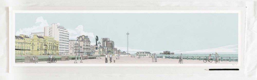 art print titled Morning Walk Sea Promenade Brighton and Hove Pebble Beach by artist alej ez