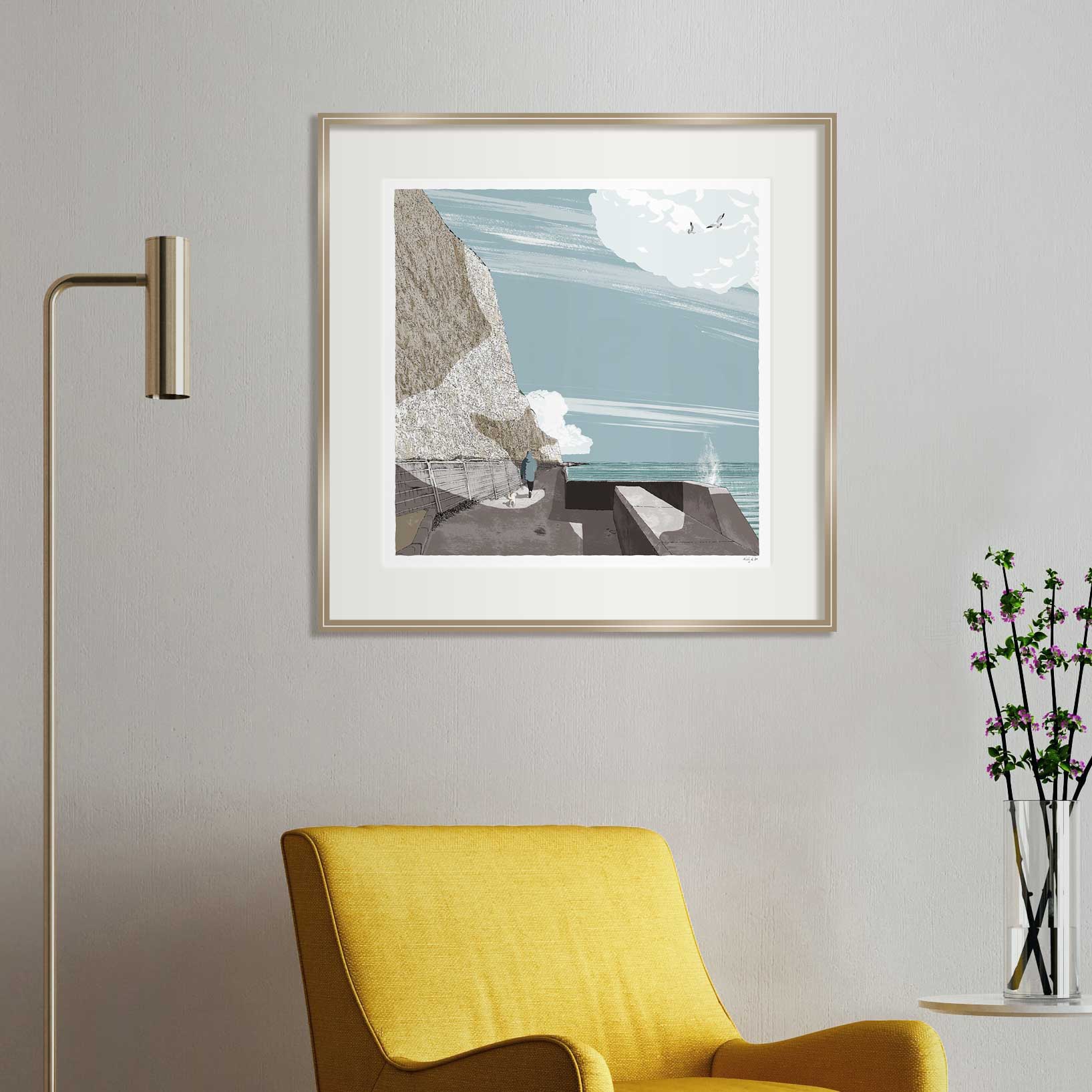 interior with framed art print titled Brighton Undercliff Walk  by artist alej ez