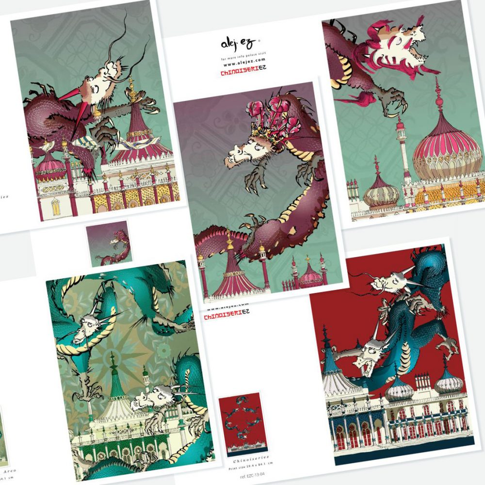 Chinoiseriez Dragons. 5 greeting cards set