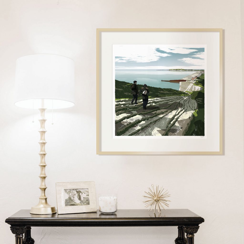 interior with art print titled Seaford Head to Newhaven Walk by artist alej ez