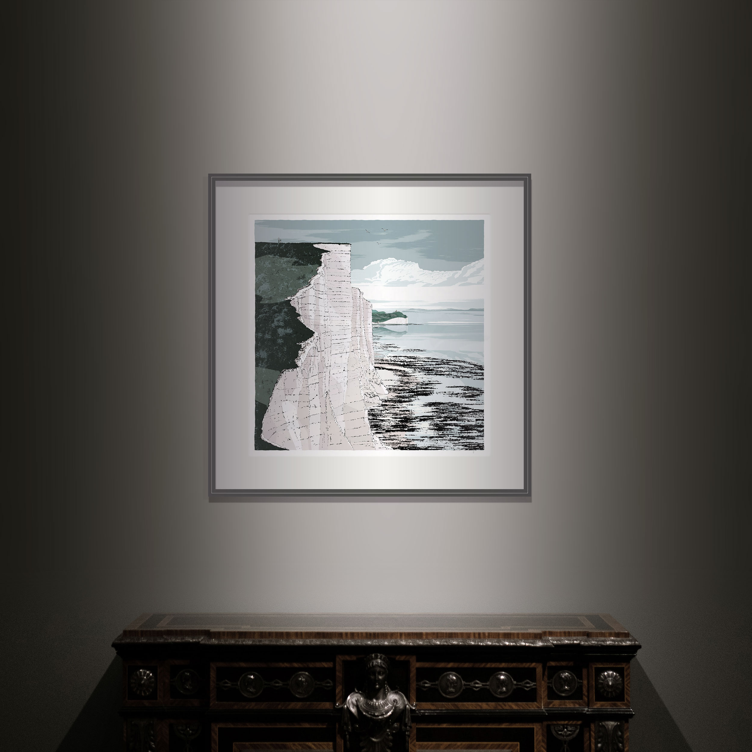 Interior with Art print titled Seven Sisters Cliffs Walk Brass Point by artist alej ez