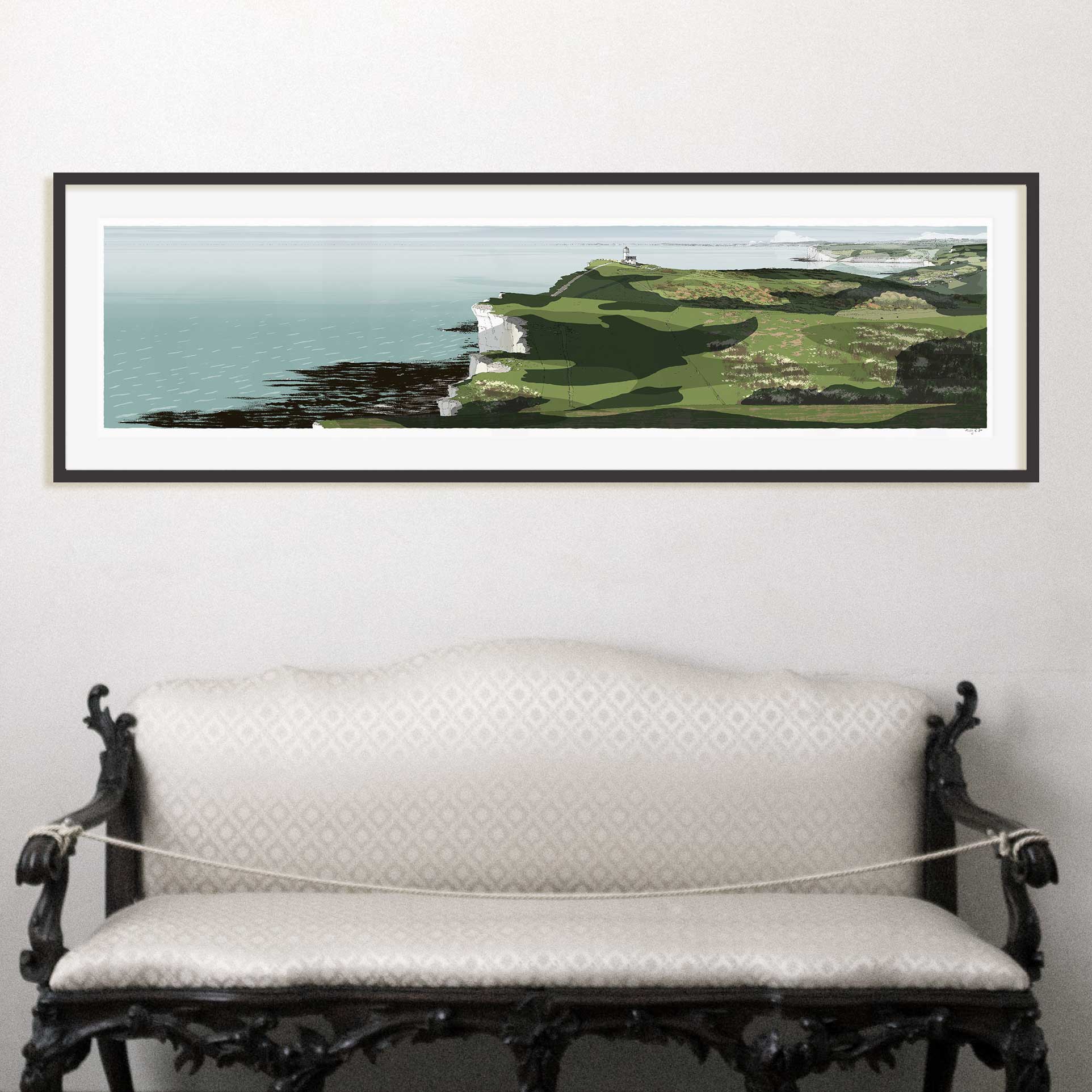 Interior with Print titled South Downs Way Belle Tout Lighthouse Beachy Head by artist alej ez