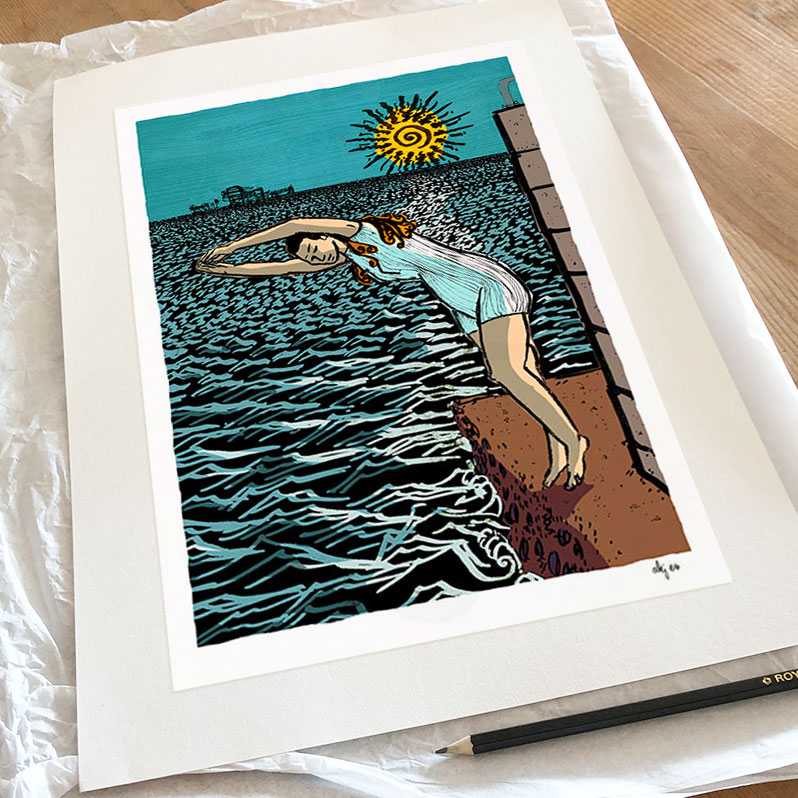 Art print titled Diving into the Sea by artist alej ez