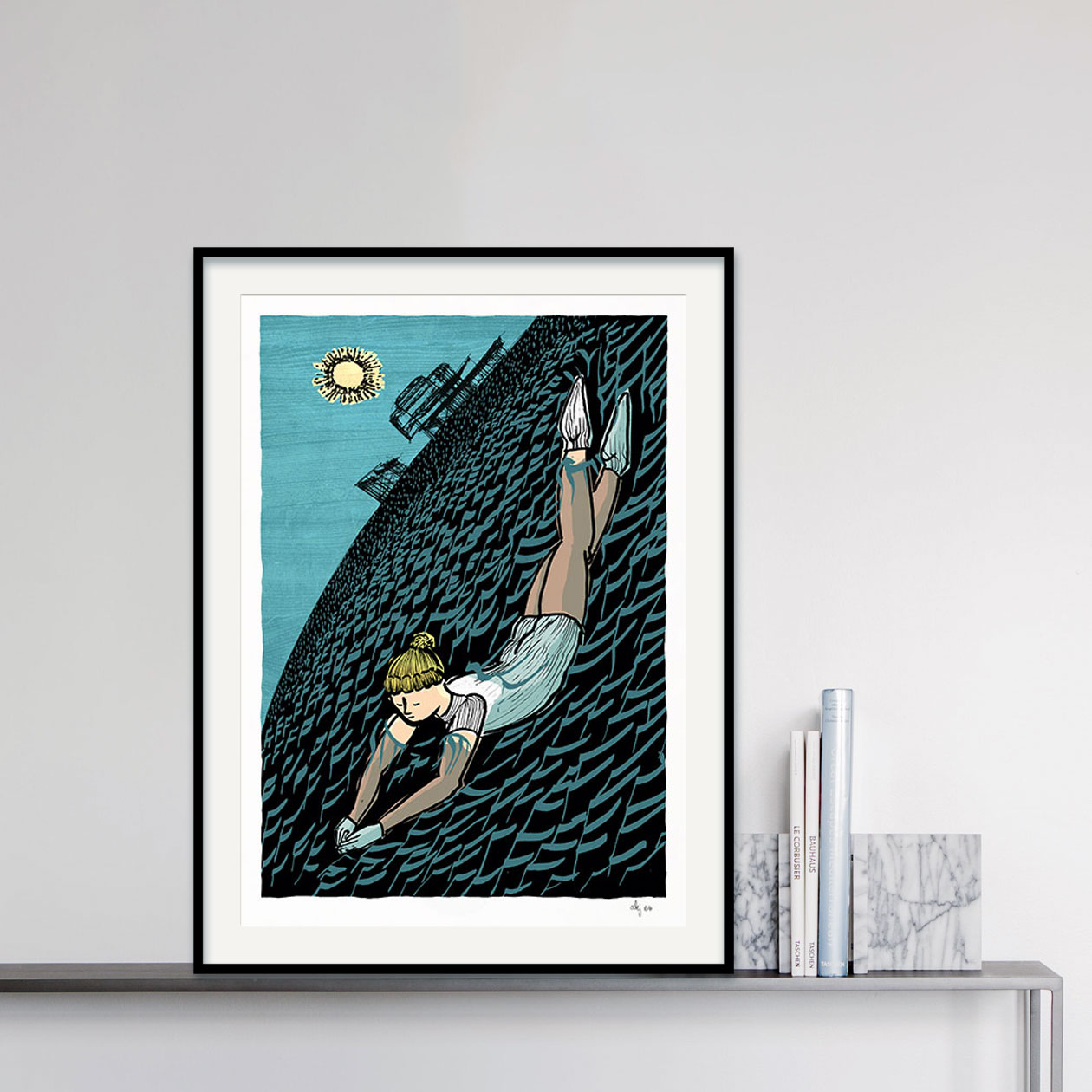 Framed art print titled Winter Swim with a Woolly Hat