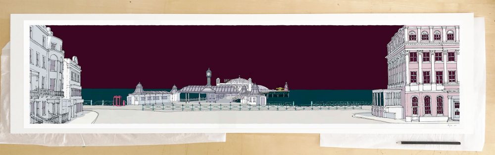 Fine art print by UK artist alej ez titled Brighton City Pier Mauve Sky