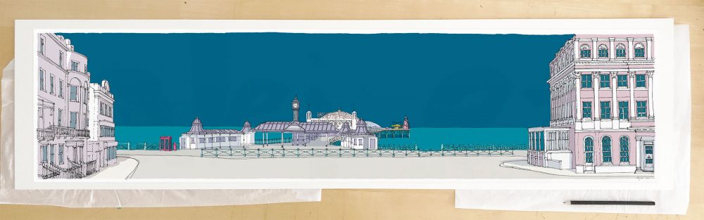 Fine art print by UK artist alej ez titled Brighton City Pier Ocean Blue