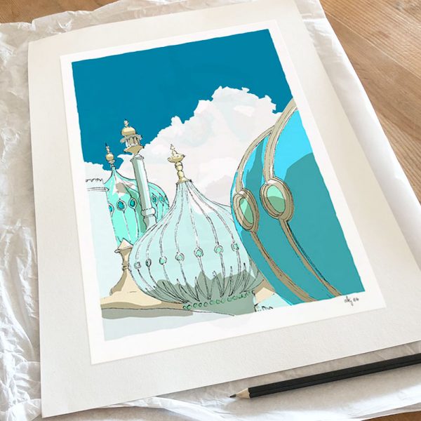 Fine art print by artist alej ez titled Brighton Pavilion Domes Ocean Blue