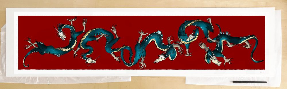 Fine art print by UK artist alej ez titled Dragons Roll Alej Ro