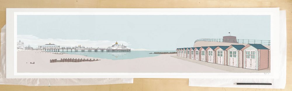 Fine art print by UK artist alej ez titled De la Warr Pavilion Bexhill on Sea Pebble Beach