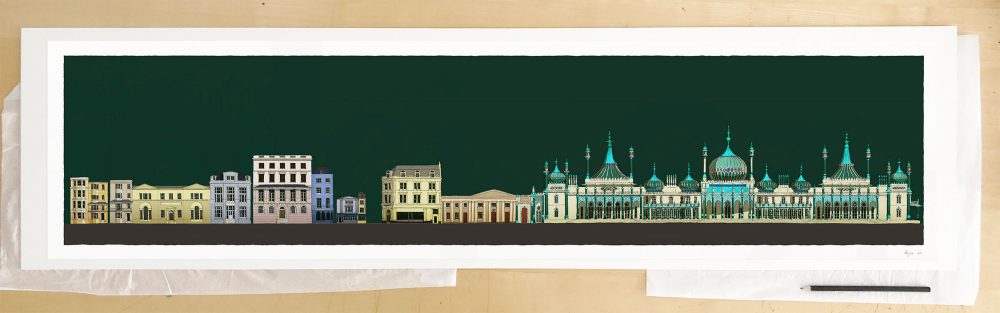 Fine art print by UK artist alej ez titled Hers and His Fitzherbert and George IV Brighton Pavilion Emerald Skies