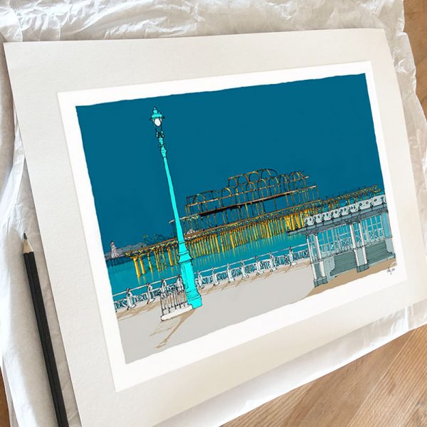 Fine art print by artist alej ez titled Hove Esplanade Two Piers Ocean Ocean Blue