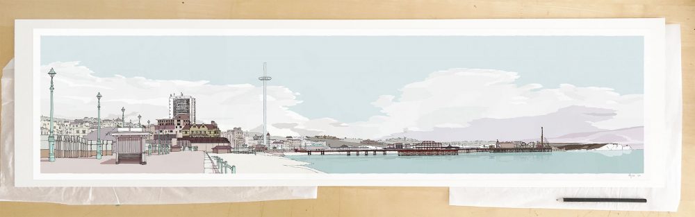 Fine art print by UK artist alej ez titled Hove Brighton Promenade Pebble Beach