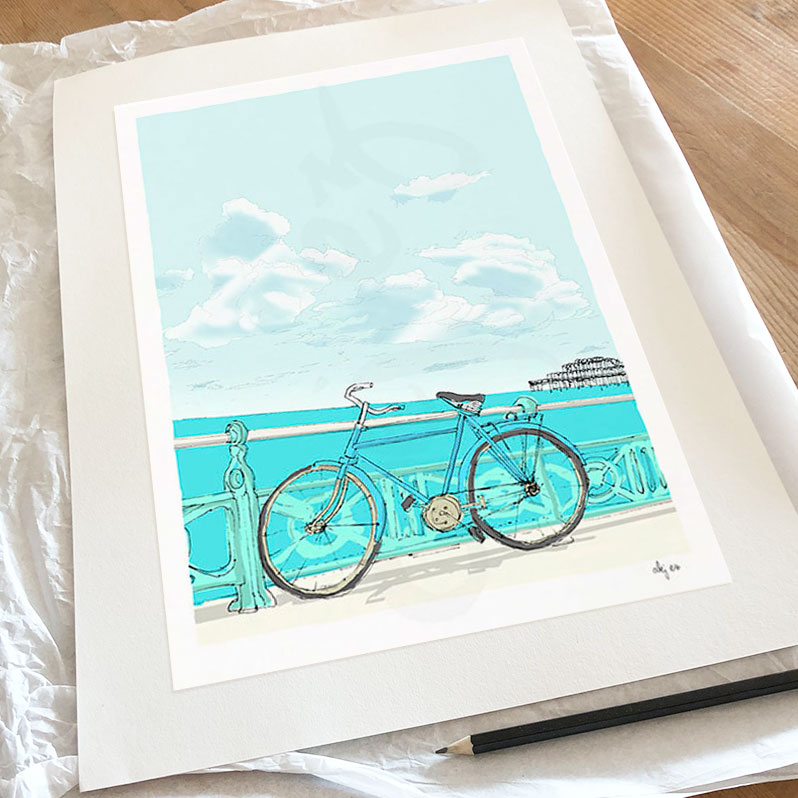 Fine art print by artist alej ez titled Indian Bicycle on the Promenade
