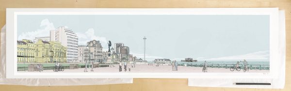 Fine art print by UK artist alej ez titled Morning Walk Sea Promenade Brighton and Hove Pebble Beach