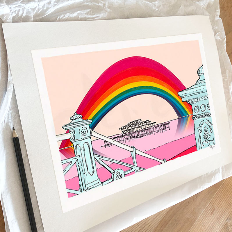 Fine art print by artist alej ez titled West Pier Rainbow. 2020 Rainbow Fund Edition Print
