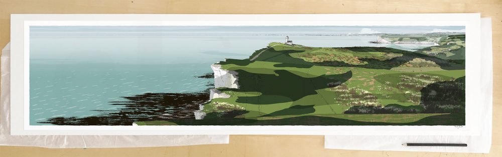 Fine art print by UK artist alej ez titled South Downs Way Belle Tout Lighthouse Beachy Head