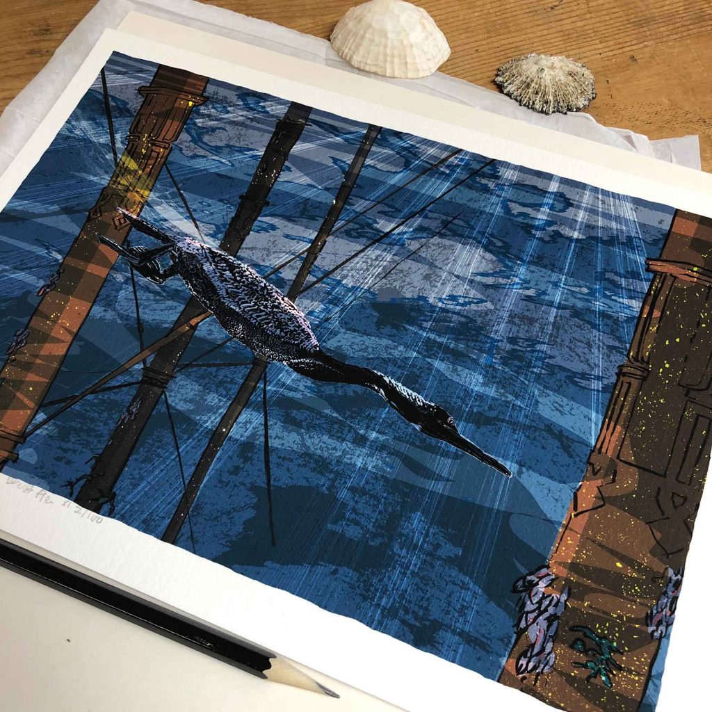 The Diving Cormorant under the West Pier art print
