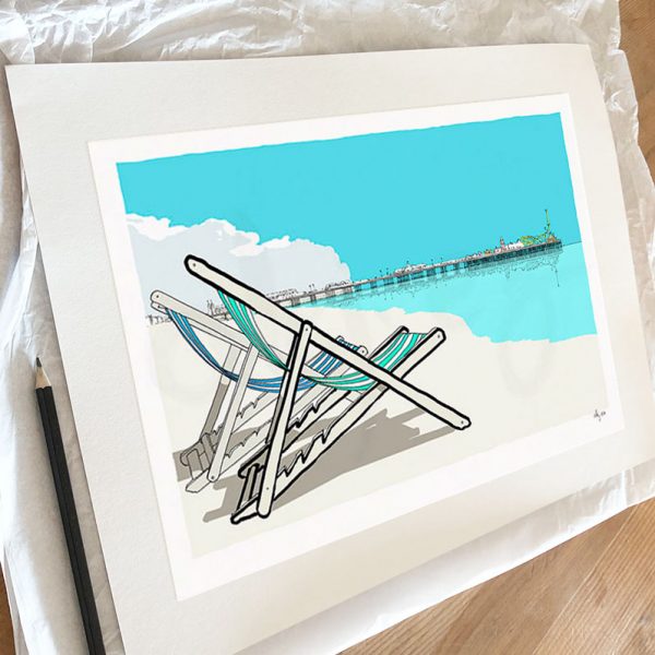 Fine art print by artist alej ez titled Deck Chairs Brighton Pier