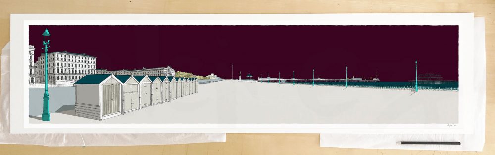 Fine art print by UK artist alej ez titled Palmeira Brunswick and the Two Piers Mauve Sky Palmeira Brunswick and the Two Piers Mauve Sky
