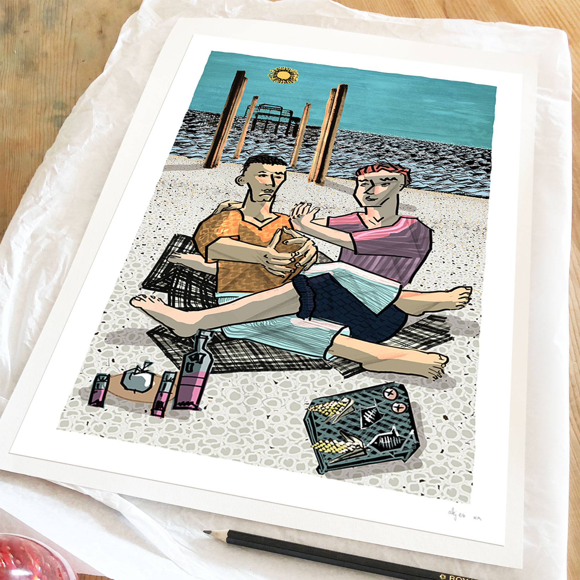 Print titled The Barbeque on Brighton Beach by artist alej ez