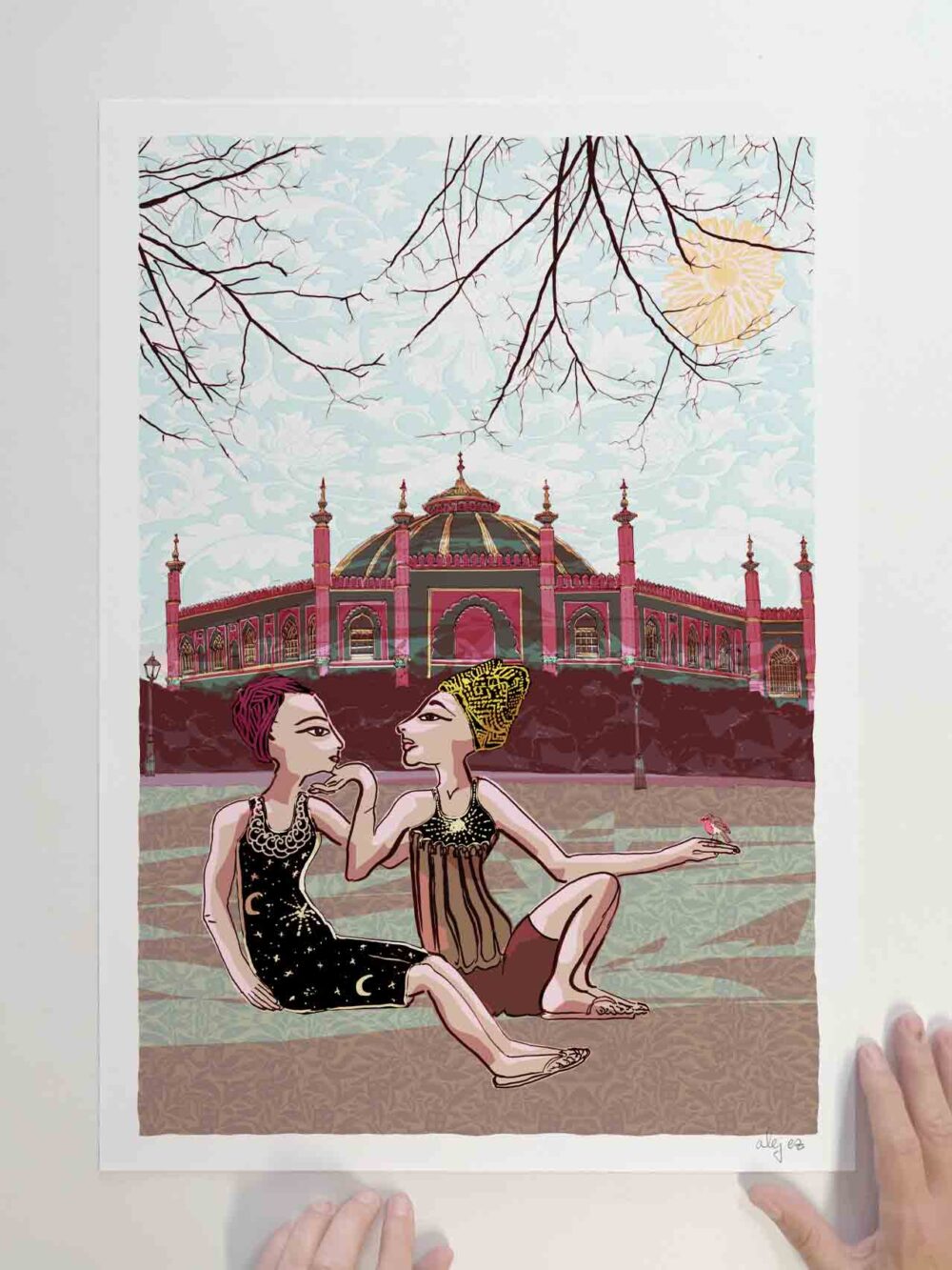 Art print by artirst alej ez titled The Red Robin at Brighton Pavilion Gardens by The Dome
