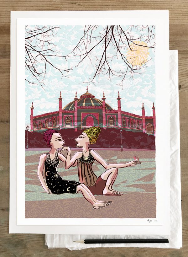 Art print by artirst alej ez titled The Red Robin at Brighton Pavilion Gardens by The Dome