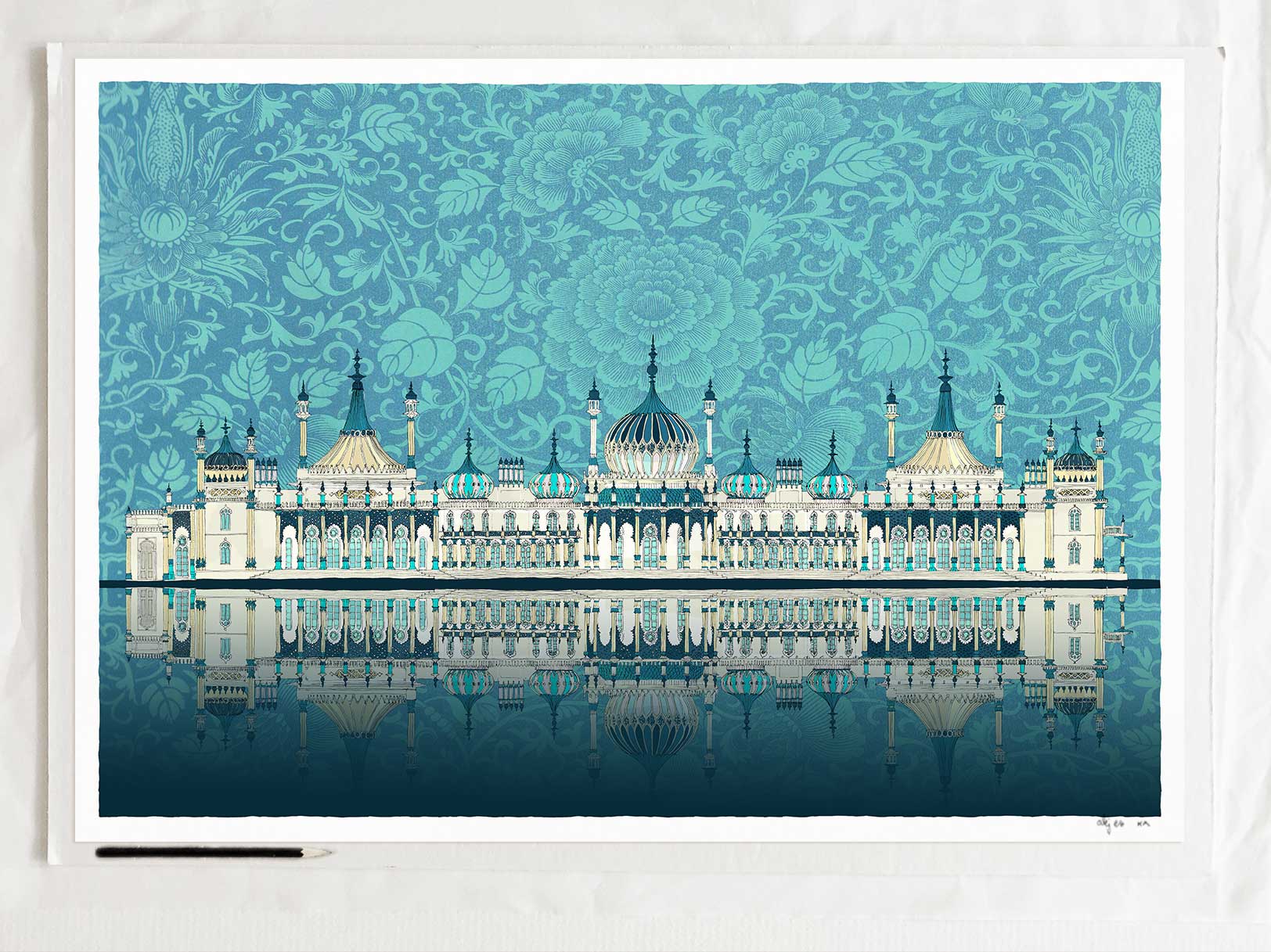 art print titled Brighton Royal Pavilion Chinese Dragons and Dolphins Crystal Blue by artist alej ez