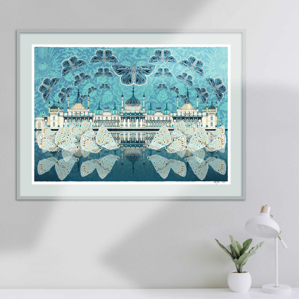 Butterfly Art Royal Pavilion Crystal Blue framed