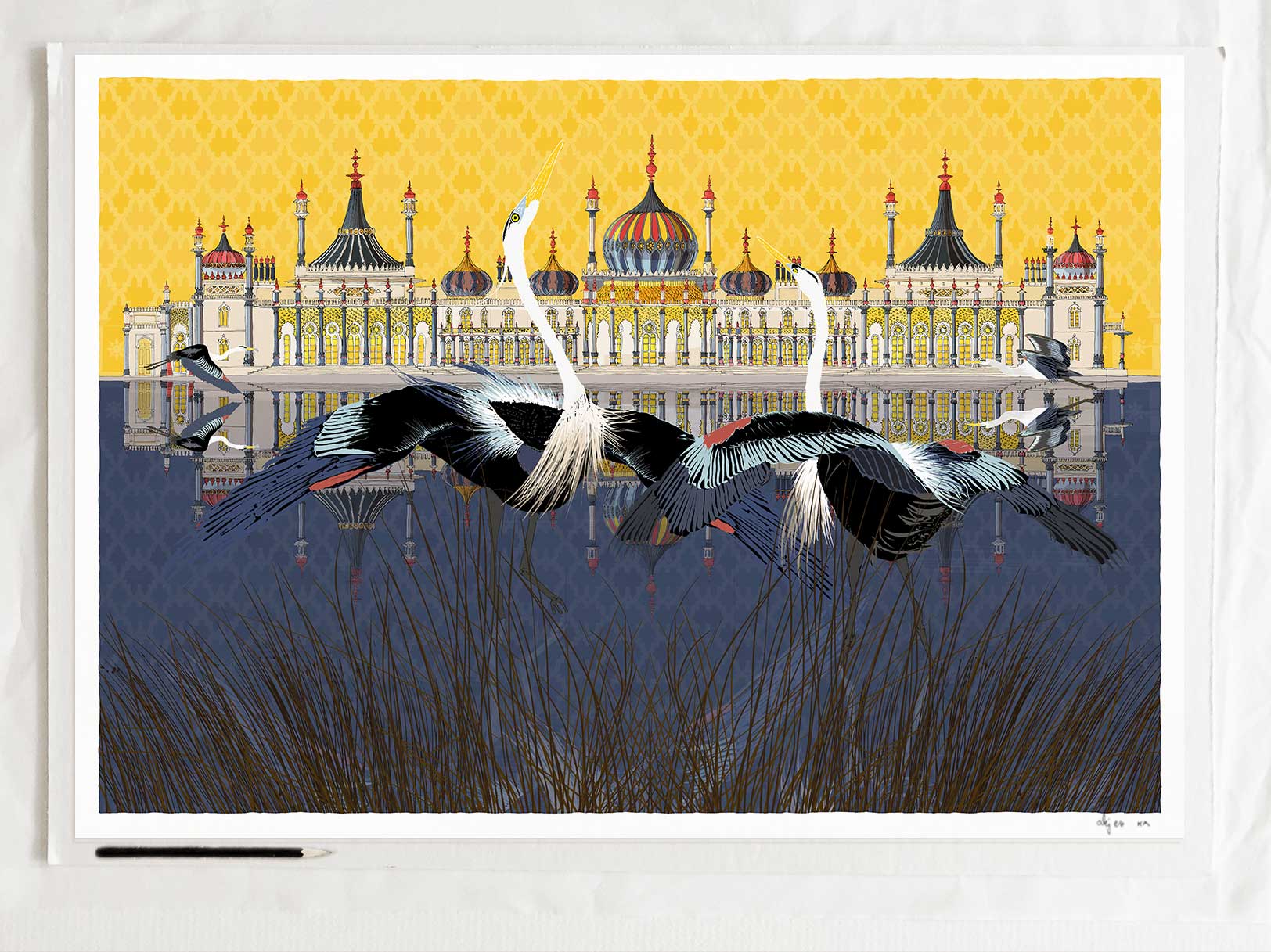 Art print by artist alej ez titled Heron Print Royal Pavilion Orient Nights