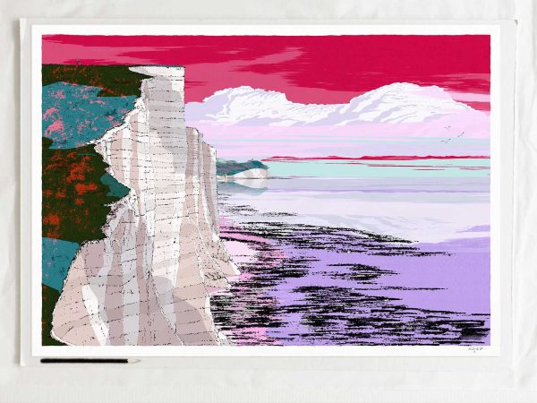 art print titled Lavender print. White Cliffs Lavender Sea by artist alej ez