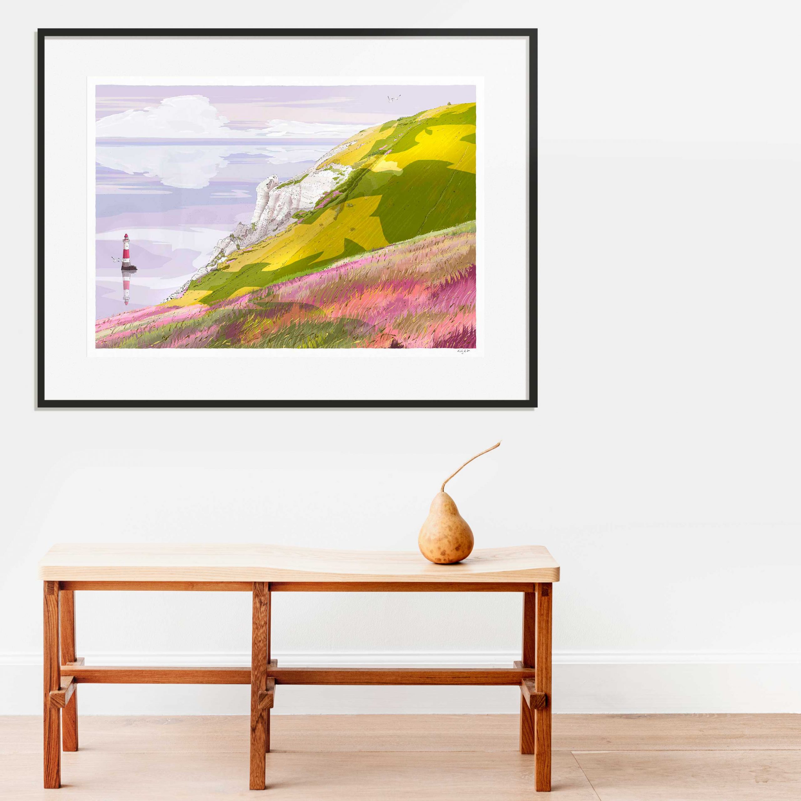 Framed limited edition art print by artist alej ez titled Beachy Head Lighthouse White Cliffs Lavender Sea East