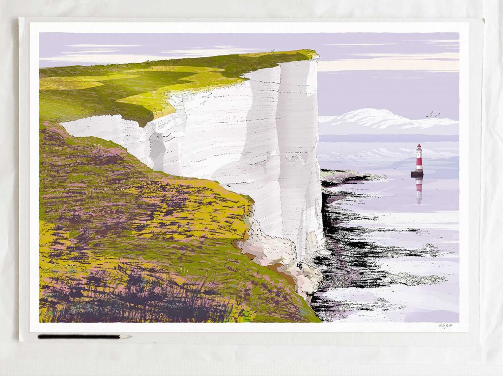 art print titled Beachy Head White Cliffs Lavender Sea West by artist alej ez