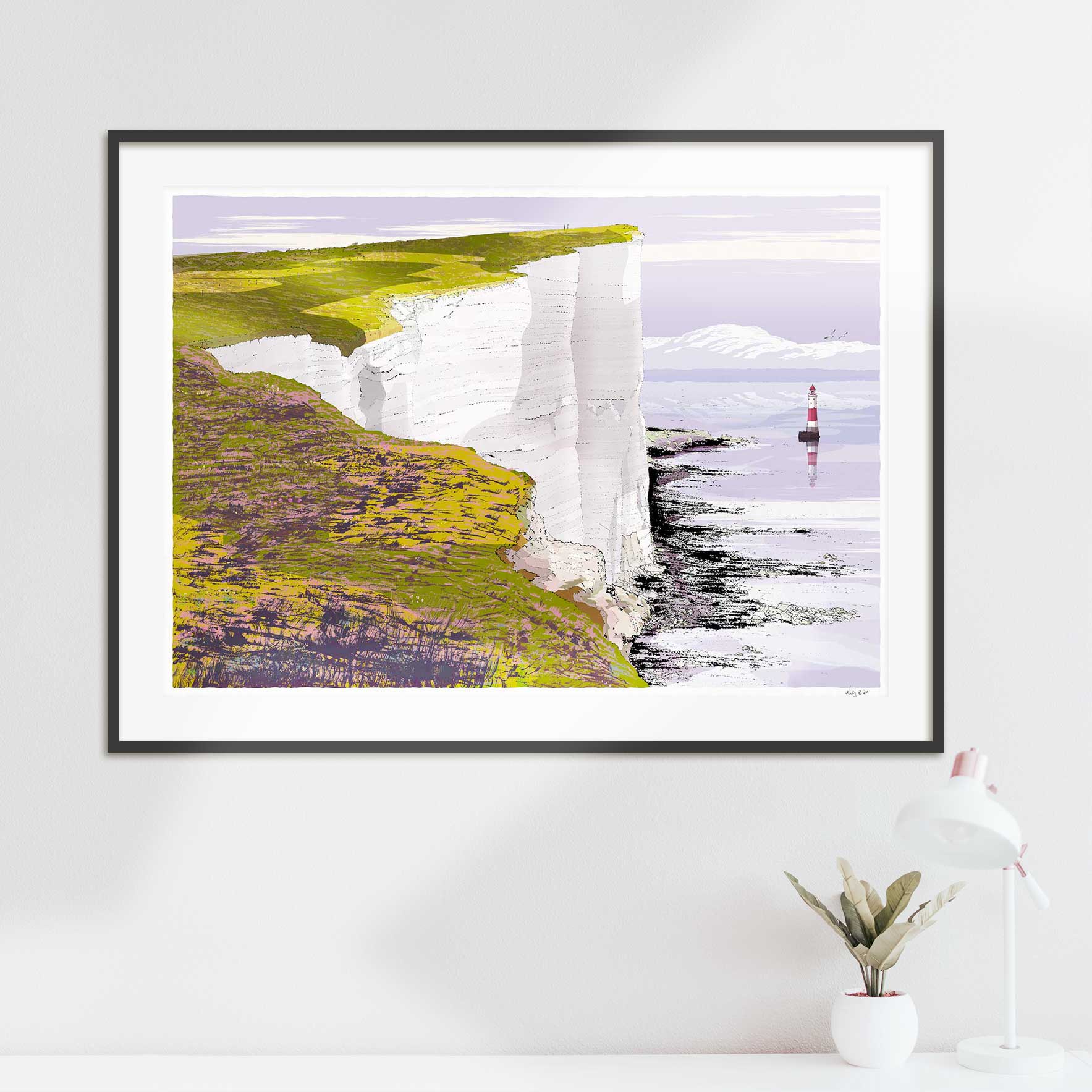 Framed art print titled Beachy Head White Cliffs Lavender Sea West by artist alej ez