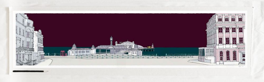 art print titled Brighton City Pier Mauve Sky by artist alej ez