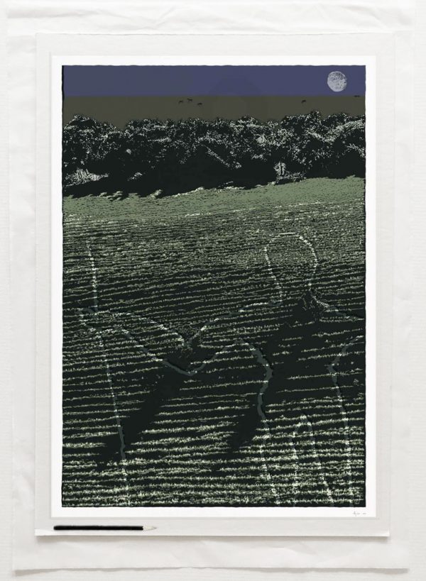 art print titled Night Moon and the Long Man of Wilmington by artist alej ez