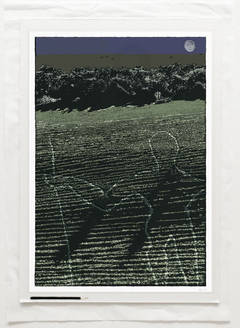 art print titled Night Moon and the Long Man of Wilmington by artist alej ez