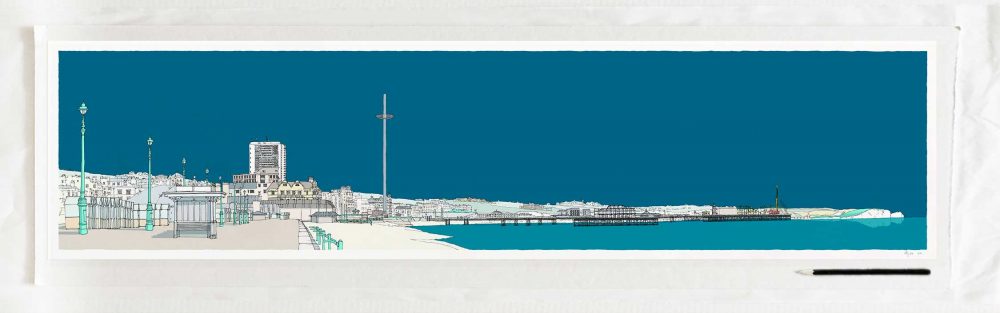 art print titled Hove Brighton Seafront Ocean Blue by artist alej ez