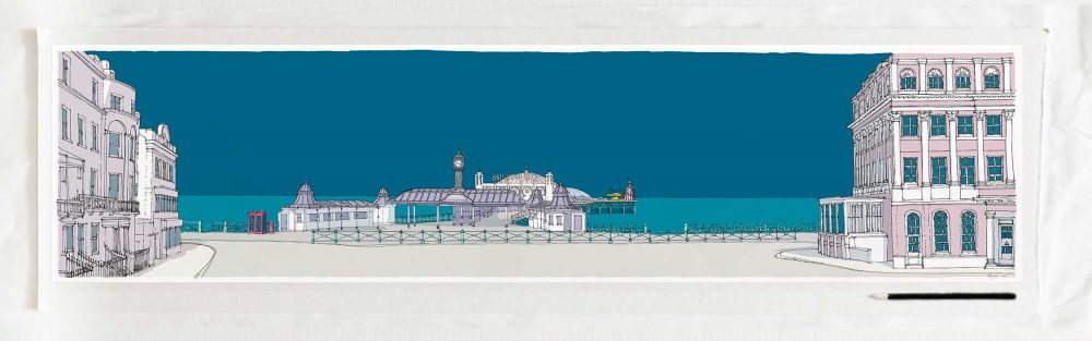 art print titled Brighton City Pier Ocean Blue by artist alej ez