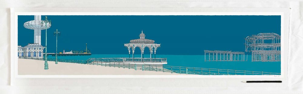 art print titled I360 Palace Pier Bandstand Ocean Blue by artist alej ez