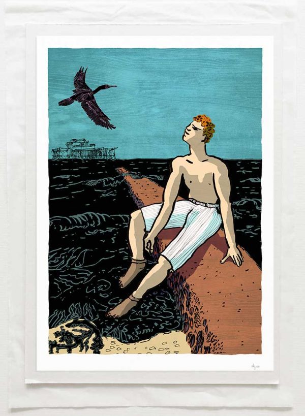 art print titled The Bather and the Cormorant by artist alej ez