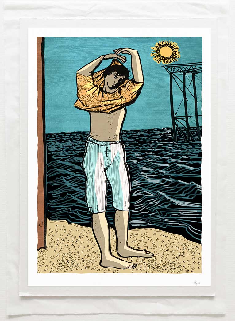 art print titled A Sea Swim by the West Pier by artist alej ez